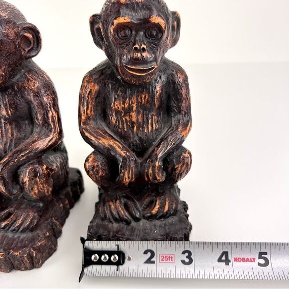 Monkey Bookends Heavy Resin Brushed Bronze Look 7" - Picture 9 of 10